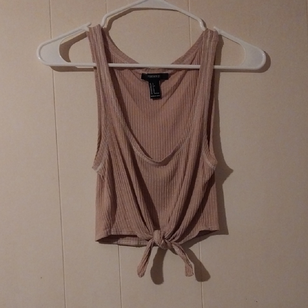 Forever 21 Beige Ribbed Tie-Front Tank Top